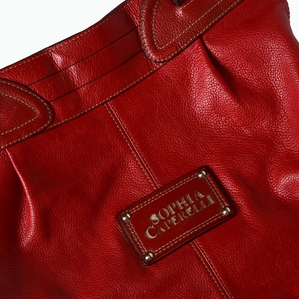 RED LEATHER SOPHIA CAPERELLI  Vibrant Shoulder Bag -Large Excellent! Italy - Picture 4 of 7